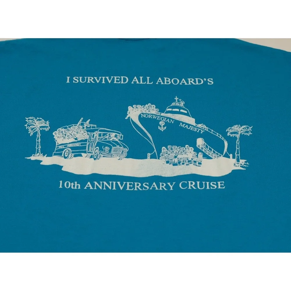 Jerzees T-Shirt‎ Mens L Blue All Aboard 10th Anniversary Cruise Vintage 90s USA